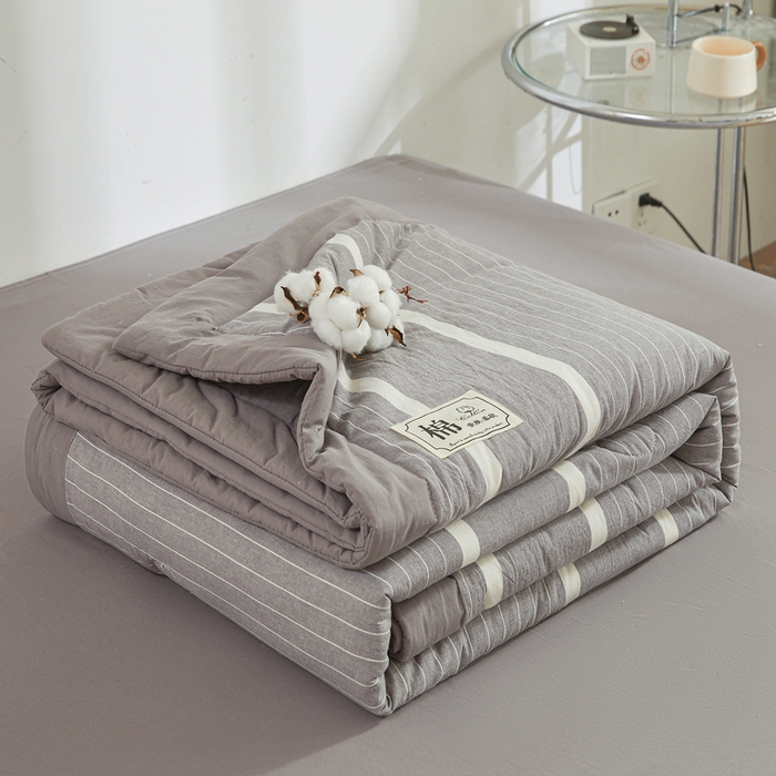 91家纺网 家纺一手货源 找家纺 晓时候 2025春夏新款水洗棉夏被新疆棉花被填充100%纯棉全棉夏凉被空调被单夏被 条纹灰