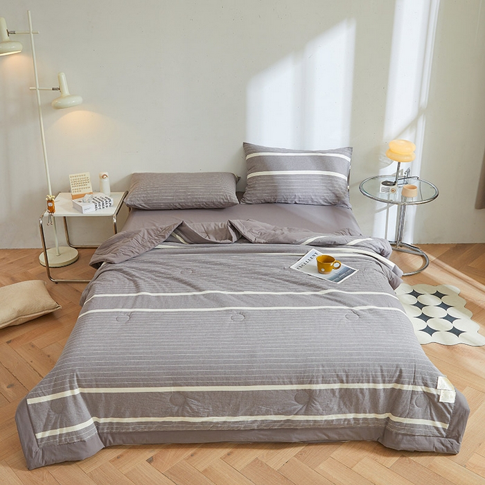 91家纺网 家纺一手货源 找家纺 晓时候 2025春夏新款水洗棉夏被新疆棉花被填充100%纯棉全棉夏凉被空调被单夏被 条纹灰
