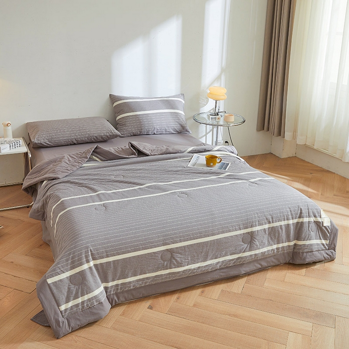 91家纺网 家纺一手货源 找家纺 晓时候 2025春夏新款水洗棉夏被新疆棉花被填充100%纯棉全棉夏凉被空调被单夏被 条纹灰