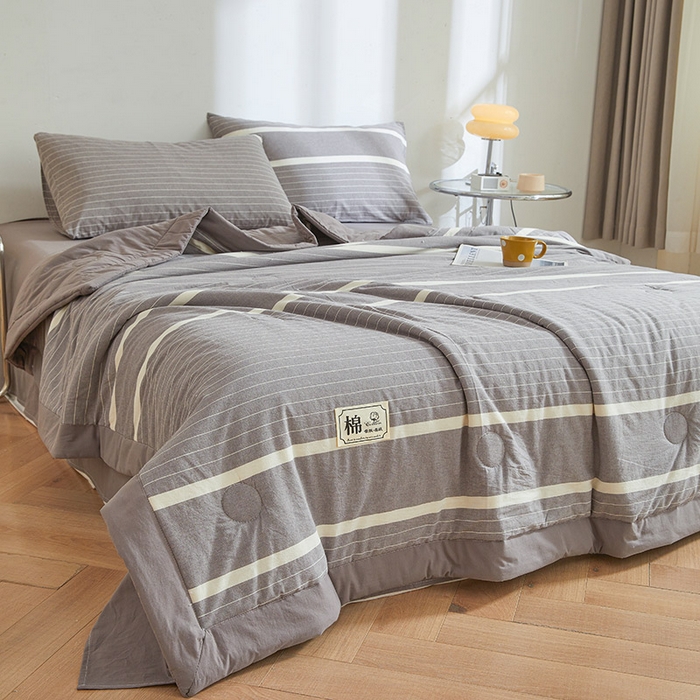 91家纺网 家纺一手货源 找家纺 晓时候 2025春夏新款水洗棉夏被新疆棉花被填充100%纯棉全棉夏凉被空调被单夏被 条纹灰