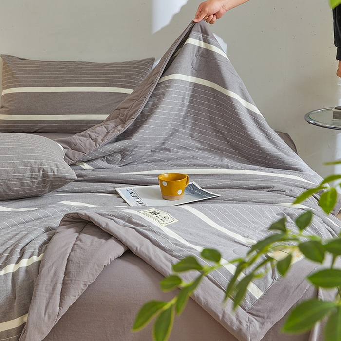 91家纺网 家纺一手货源 找家纺 晓时候 2025春夏新款水洗棉夏被新疆棉花被填充100%纯棉全棉夏凉被空调被单夏被 条纹灰