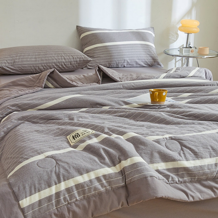91家纺网 家纺一手货源 找家纺 晓时候 2025春夏新款水洗棉夏被新疆棉花被填充100%纯棉全棉夏凉被空调被单夏被 条纹灰