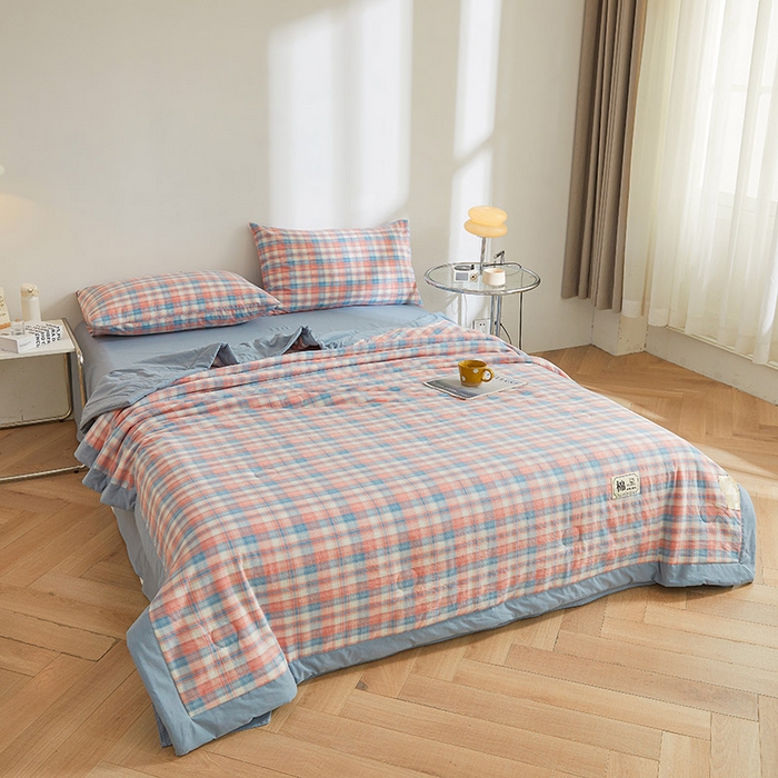 91家纺网 家纺一手货源 找家纺 晓时候 2026春夏新款水洗棉夏被新疆棉花被填充100%纯棉全棉夏凉被空调被单夏被 炫彩粉