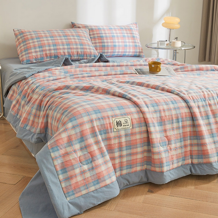 91家纺网 家纺一手货源 找家纺 晓时候 2026春夏新款水洗棉夏被新疆棉花被填充100%纯棉全棉夏凉被空调被单夏被 炫彩粉