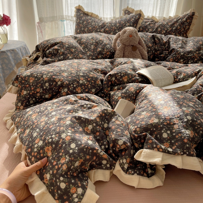 （总）繁花家居 2025春夏新款学生季韩式云感针织棉大花边木耳边四件套