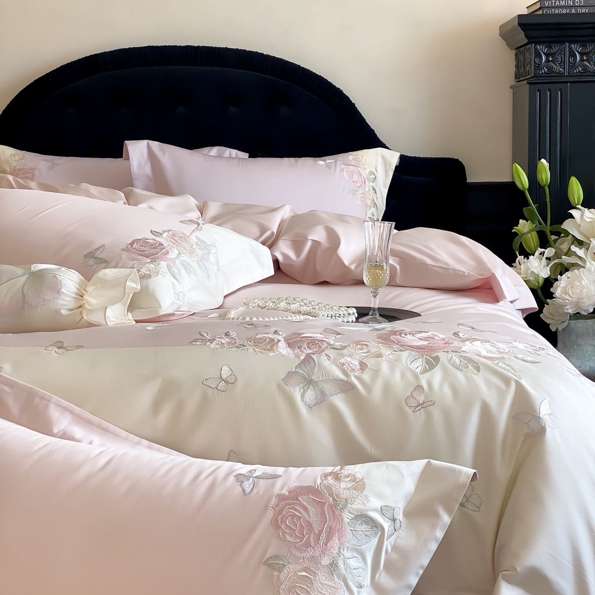 91家纺网 家纺一手货源 找家纺 佳汐蓝家纺 2025春夏新款贡缎长绒棉蝶梦花缘四件套 蝶梦花缘·粉