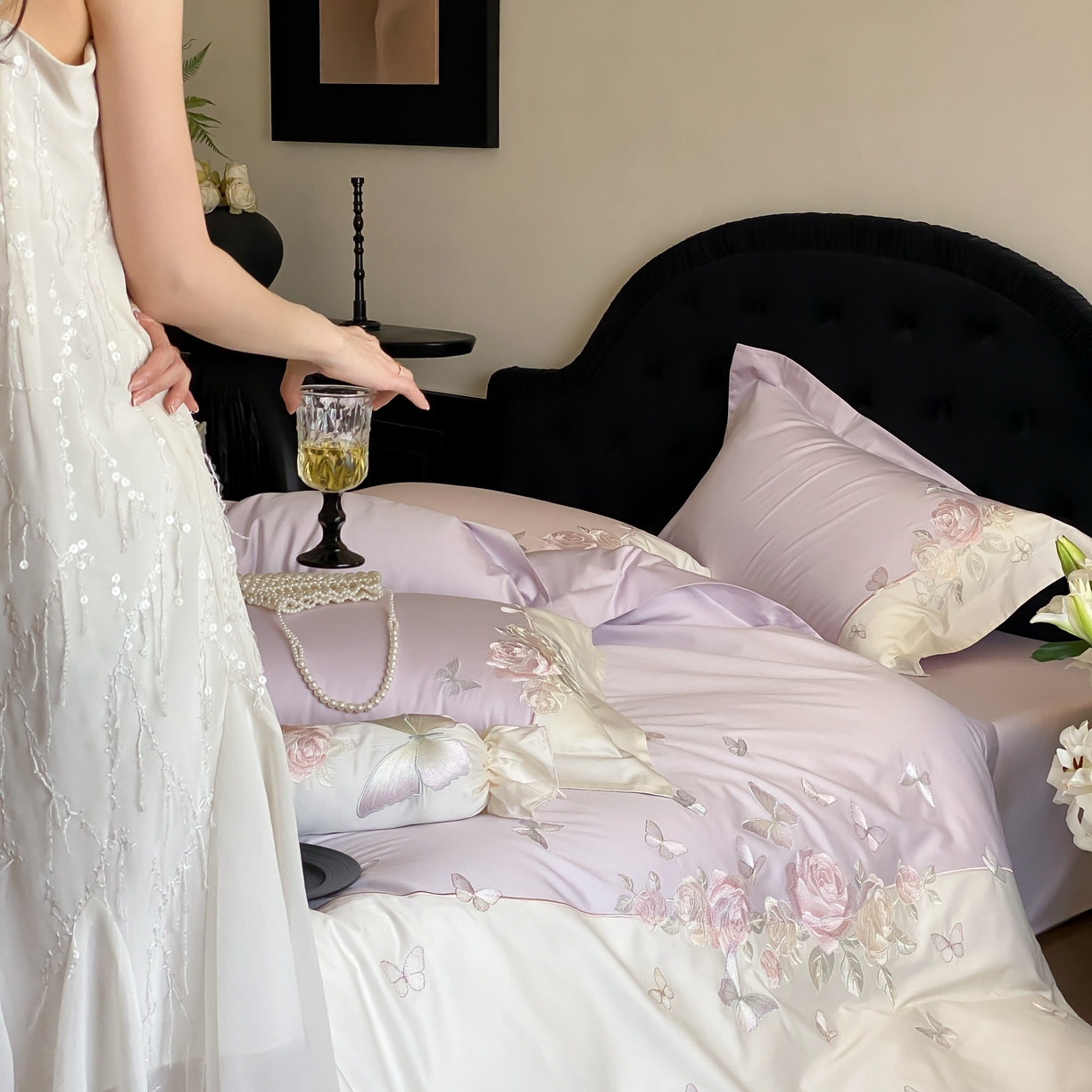 91家纺网 家纺一手货源 找家纺 佳汐蓝家纺 2025春夏新款贡缎长绒棉蝶梦花缘四件套 蝶梦花缘·紫