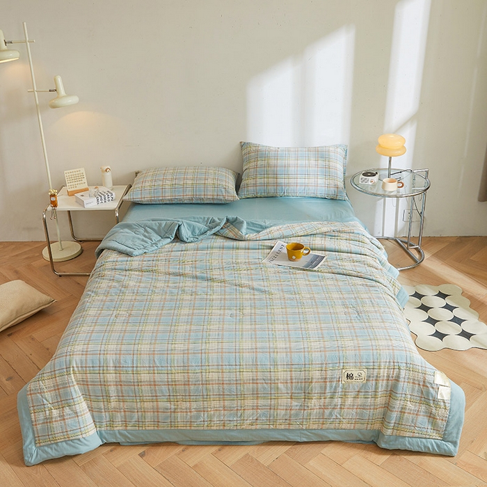 91家纺网 家纺一手货源 找家纺 晓时候 2025春夏新款水洗棉夏被新疆棉花被填充100%纯棉全棉夏凉被空调被单夏被 印象蓝