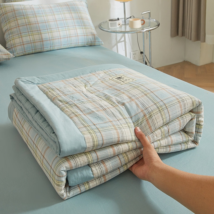 91家纺网 家纺一手货源 找家纺 晓时候 2025春夏新款水洗棉夏被新疆棉花被填充100%纯棉全棉夏凉被空调被单夏被 印象蓝