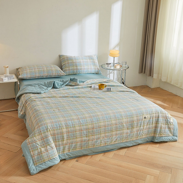 91家纺网 家纺一手货源 找家纺 晓时候 2025春夏新款水洗棉夏被新疆棉花被填充100%纯棉全棉夏凉被空调被单夏被 印象蓝