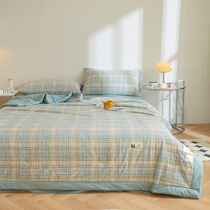 91家纺网 家纺一手货源 找家纺 晓时候 2025春夏新款水洗棉夏被新疆棉花被填充100%纯棉全棉夏凉被空调被单夏被 印象蓝