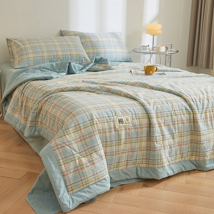 91家纺网 家纺一手货源 找家纺 晓时候 2025春夏新款水洗棉夏被新疆棉花被填充100%纯棉全棉夏凉被空调被单夏被 印象蓝