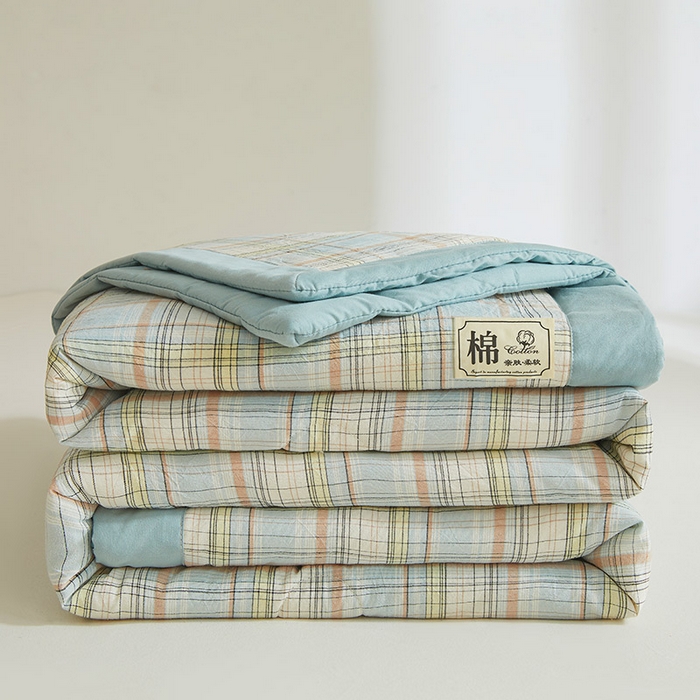 91家纺网 家纺一手货源 找家纺 晓时候 2025春夏新款水洗棉夏被新疆棉花被填充100%纯棉全棉夏凉被空调被单夏被 印象蓝