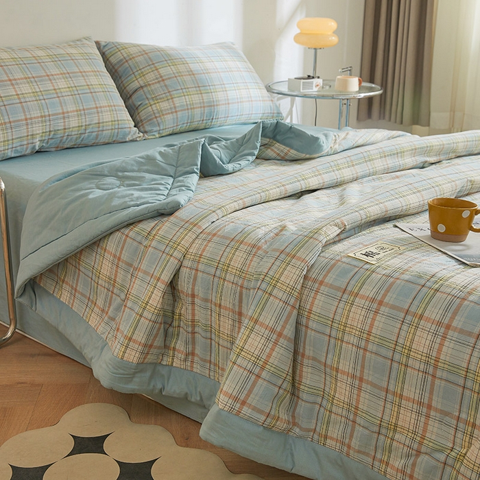 91家纺网 家纺一手货源 找家纺 晓时候 2025春夏新款水洗棉夏被新疆棉花被填充100%纯棉全棉夏凉被空调被单夏被 印象蓝