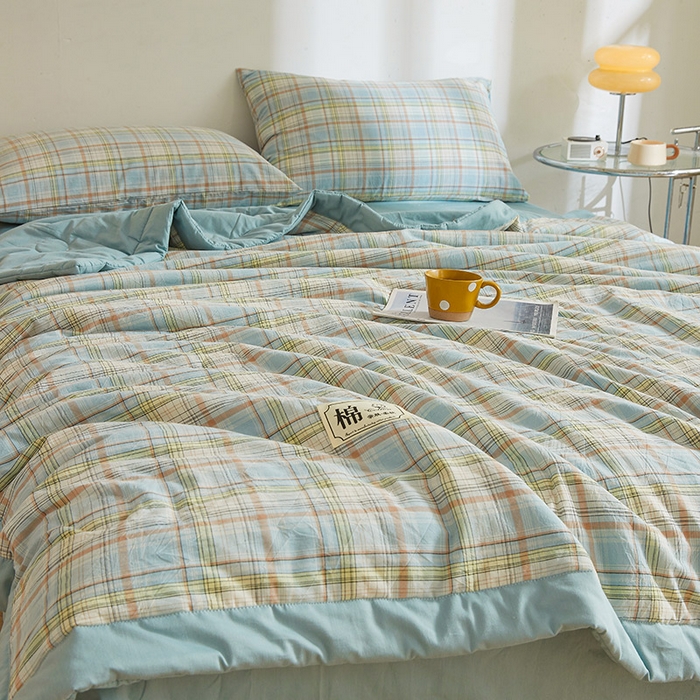 91家纺网 家纺一手货源 找家纺 晓时候 2025春夏新款水洗棉夏被新疆棉花被填充100%纯棉全棉夏凉被空调被单夏被 印象蓝