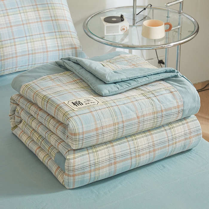 91家纺网 家纺一手货源 找家纺 晓时候 2025春夏新款水洗棉夏被新疆棉花被填充100%纯棉全棉夏凉被空调被单夏被 印象蓝