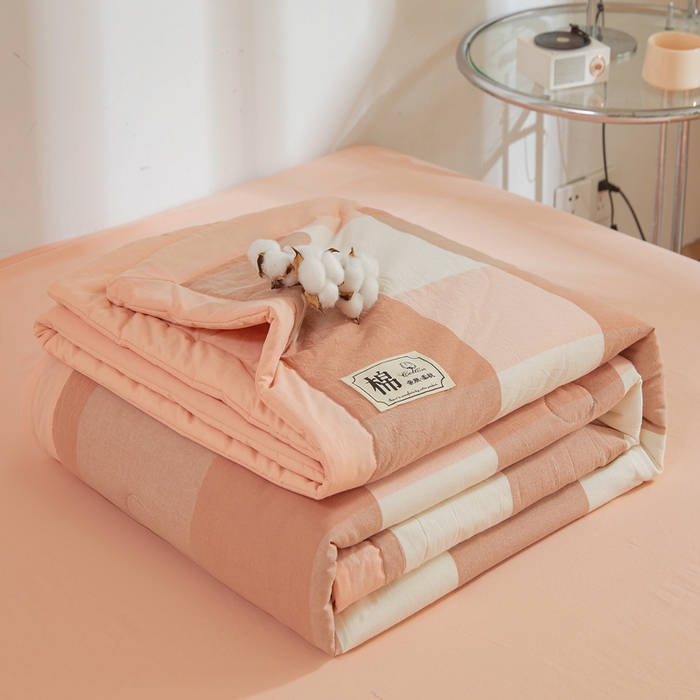 91家纺网 家纺一手货源 找家纺 晓时候 2025春夏新款水洗棉夏被新疆棉花被填充100%纯棉全棉夏凉被空调被单夏被 玉粉格