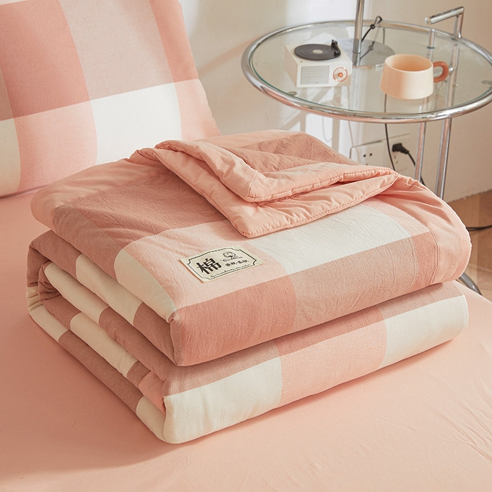 91家纺网 家纺一手货源 找家纺 晓时候 2025春夏新款水洗棉夏被新疆棉花被填充100%纯棉全棉夏凉被空调被单夏被 玉粉格