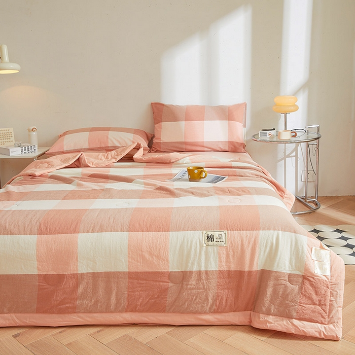 91家纺网 家纺一手货源 找家纺 晓时候 2025春夏新款水洗棉夏被新疆棉花被填充100%纯棉全棉夏凉被空调被单夏被 玉粉格