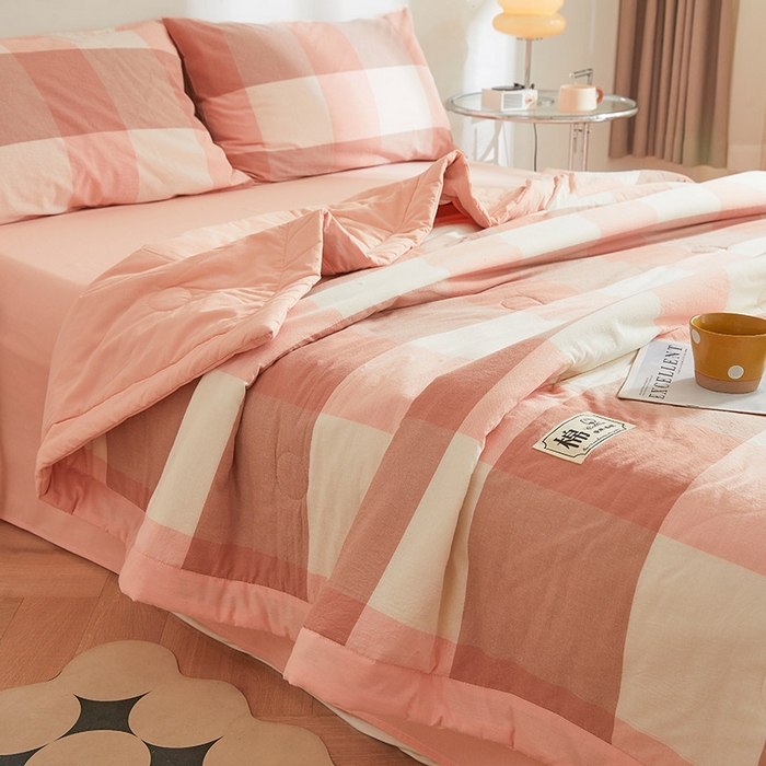 91家纺网 家纺一手货源 找家纺 晓时候 2025春夏新款水洗棉夏被新疆棉花被填充100%纯棉全棉夏凉被空调被单夏被 玉粉格