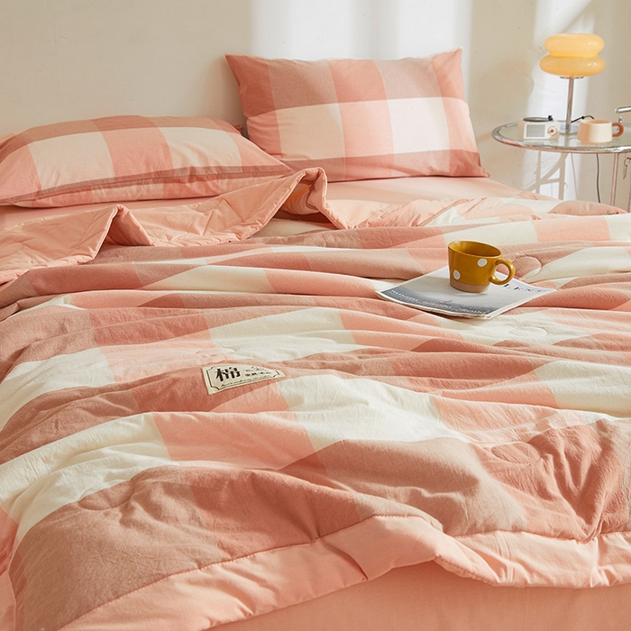 91家纺网 家纺一手货源 找家纺 晓时候 2025春夏新款水洗棉夏被新疆棉花被填充100%纯棉全棉夏凉被空调被单夏被 玉粉格