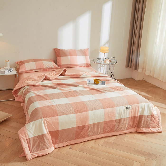 91家纺网 家纺一手货源 找家纺 晓时候 2025春夏新款水洗棉夏被新疆棉花被填充100%纯棉全棉夏凉被空调被单夏被 玉粉格