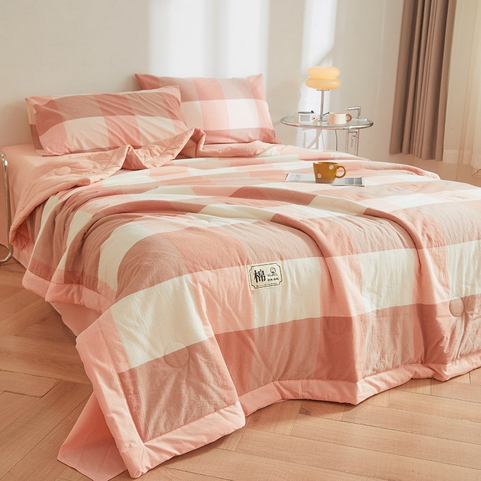 91家纺网 家纺一手货源 找家纺 晓时候 2025春夏新款水洗棉夏被新疆棉花被填充100%纯棉全棉夏凉被空调被单夏被 玉粉格