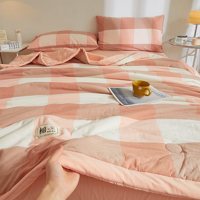 91家纺网 家纺一手货源 找家纺 晓时候 2025春夏新款水洗棉夏被新疆棉花被填充100%纯棉全棉夏凉被空调被单夏被 玉粉格