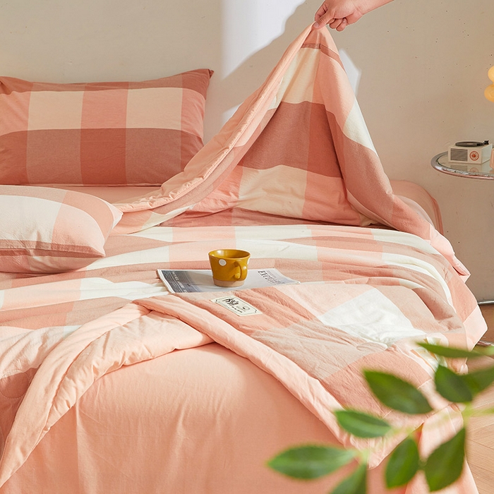 91家纺网 家纺一手货源 找家纺 晓时候 2025春夏新款水洗棉夏被新疆棉花被填充100%纯棉全棉夏凉被空调被单夏被 玉粉格