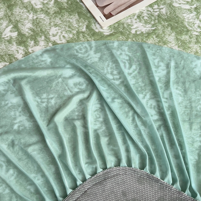 91家纺网 家纺一手货源 找家纺 情煊家纺 2025新款PE高分子凉感丝凉席-床裙款 床裙款-玫瑰-绿色