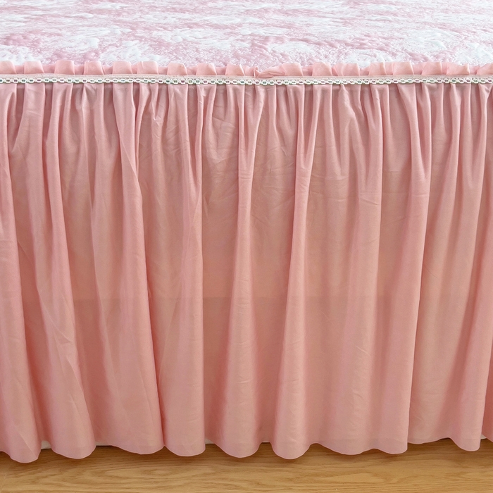 91家纺网 家纺一手货源 找家纺 情煊家纺 2025新款PE高分子凉感丝凉席-床裙款 床裙款-玫瑰-粉色