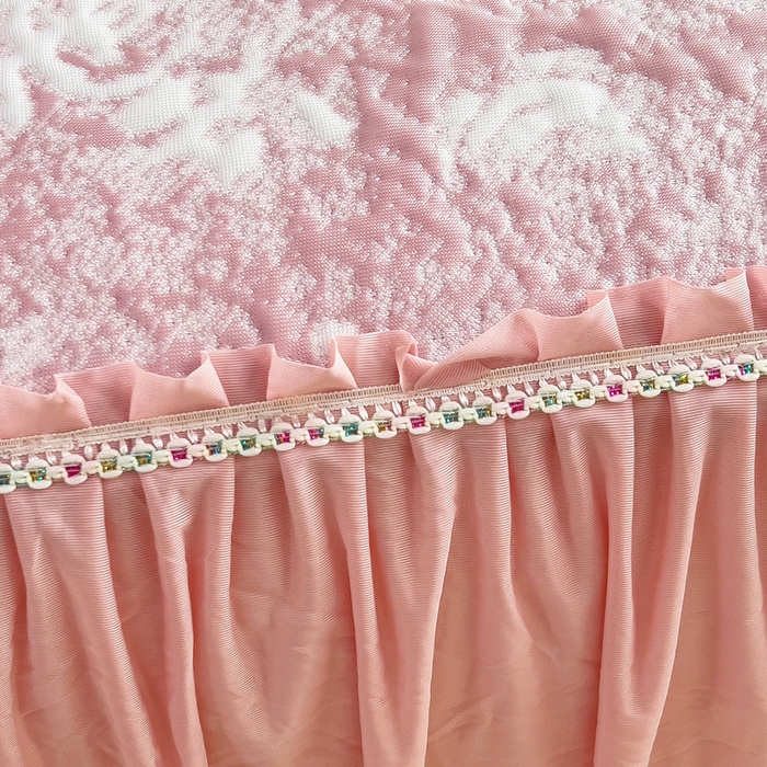91家纺网 家纺一手货源 找家纺 情煊家纺 2025新款PE高分子凉感丝凉席-床裙款 床裙款-玫瑰-粉色