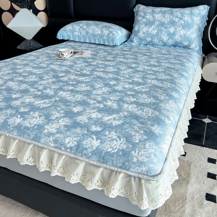 91家纺网 家纺一手货源 找家纺 （总）情煊家纺 2025新款PE高分子凉感丝凉席-花边款