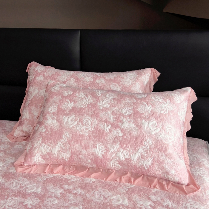 91家纺网 家纺一手货源 找家纺 情煊家纺 2025新款PE高分子凉感丝凉席-花边款 花边款-玫瑰-粉色