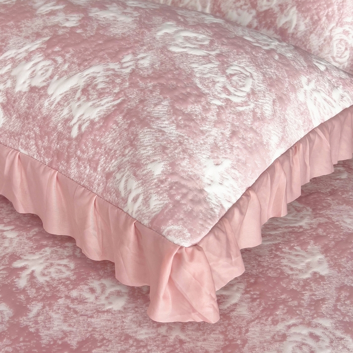 91家纺网 家纺一手货源 找家纺 情煊家纺 2025新款PE高分子凉感丝凉席-花边款 花边款-玫瑰-粉色