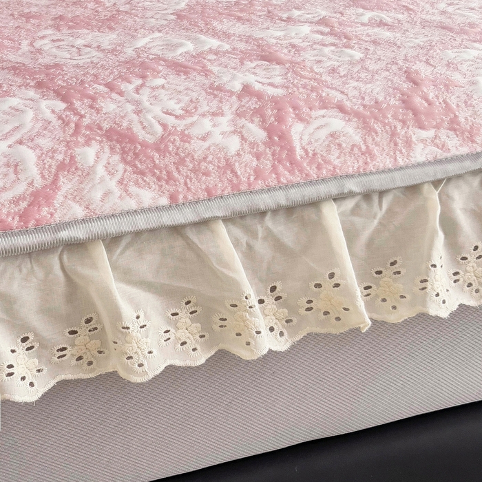 91家纺网 家纺一手货源 找家纺 情煊家纺 2025新款PE高分子凉感丝凉席-花边款 花边款-玫瑰-粉色