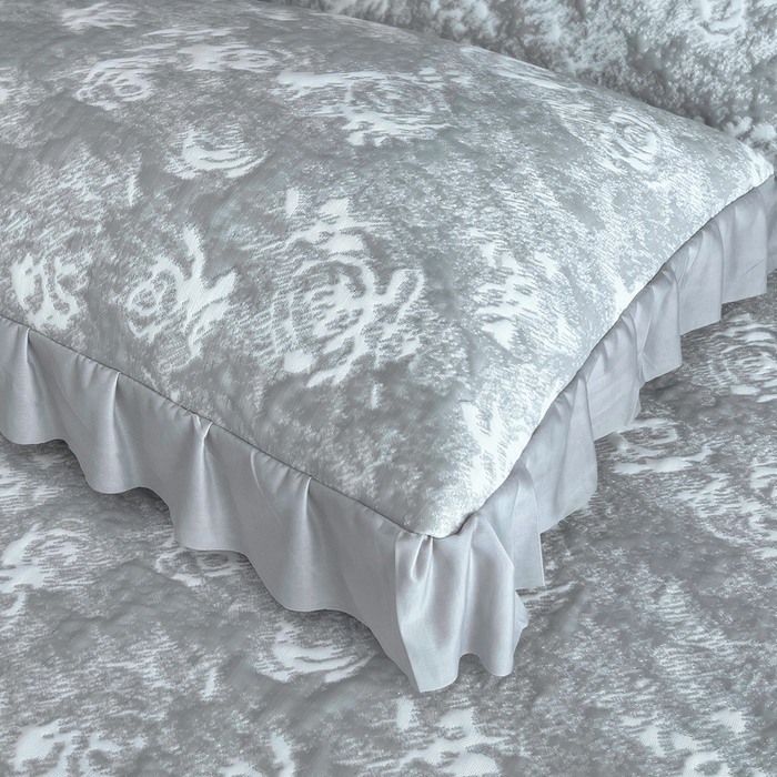 91家纺网 家纺一手货源 找家纺 情煊家纺 2025新款PE高分子凉感丝凉席-花边款 花边款-玫瑰-灰色