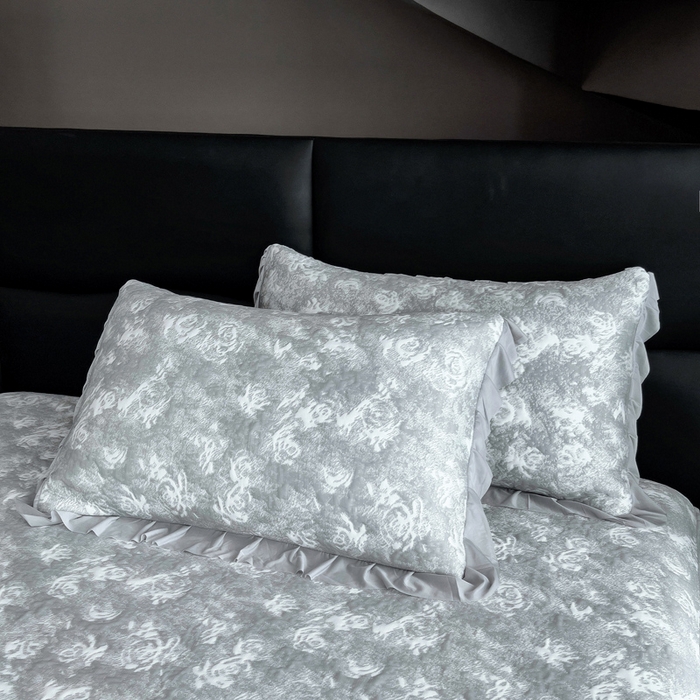 91家纺网 家纺一手货源 找家纺 情煊家纺 2025新款PE高分子凉感丝凉席-花边款 花边款-玫瑰-灰色