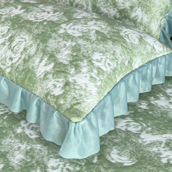 91家纺网 家纺一手货源 找家纺 情煊家纺 2025新款PE高分子凉感丝凉席-花边款 花边款-玫瑰-绿色