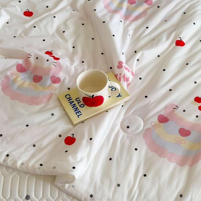 91家纺网 家纺一手货源 找家纺 顾里家纺 2025新款韩系少女凉感冰皮夏被夏凉被空调被 波点粉猫