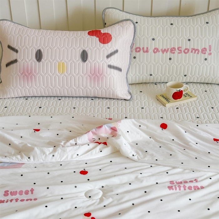 91家纺网 家纺一手货源 找家纺 顾里家纺 2025新款韩系少女凉感冰皮夏被夏凉被空调被 波点粉猫