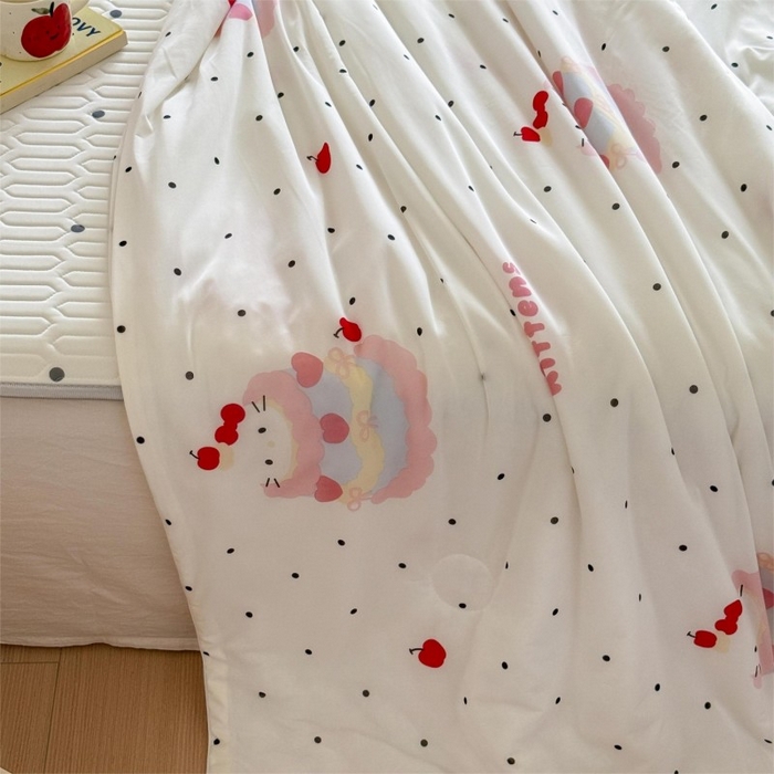 91家纺网 家纺一手货源 找家纺 顾里家纺 2025新款韩系少女凉感冰皮夏被夏凉被空调被 波点粉猫