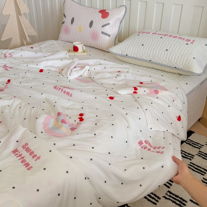 91家纺网 家纺一手货源 找家纺 顾里家纺 2025新款韩系少女凉感冰皮夏被夏凉被空调被 波点粉猫