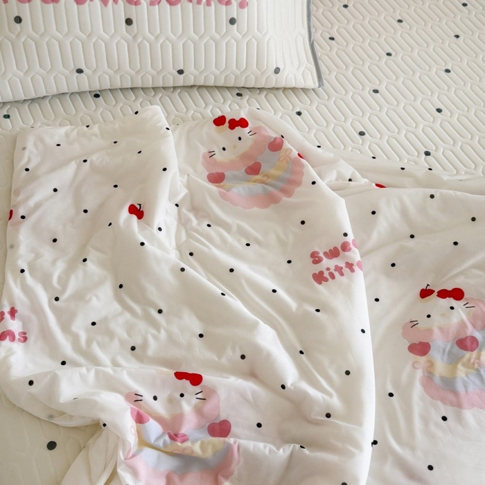 91家纺网 家纺一手货源 找家纺 顾里家纺 2025新款韩系少女凉感冰皮夏被夏凉被空调被 波点粉猫
