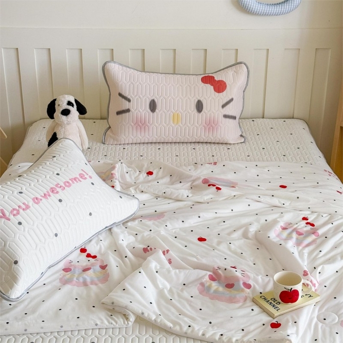 91家纺网 家纺一手货源 找家纺 顾里家纺 2025新款韩系少女凉感冰皮夏被夏凉被空调被 波点粉猫