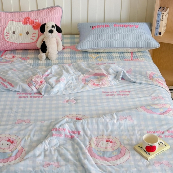 91家纺网 家纺一手货源 找家纺 顾里家纺 2025新款韩系少女凉感冰皮夏被夏凉被空调被 蛋糕花猫