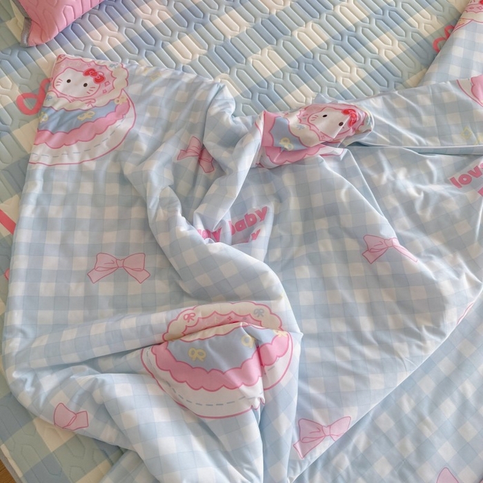 91家纺网 家纺一手货源 找家纺 顾里家纺 2025新款韩系少女凉感冰皮夏被夏凉被空调被 蛋糕花猫