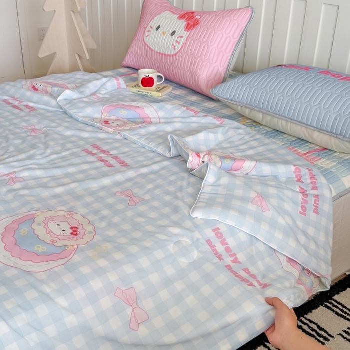 91家纺网 家纺一手货源 找家纺 顾里家纺 2025新款韩系少女凉感冰皮夏被夏凉被空调被 蛋糕花猫