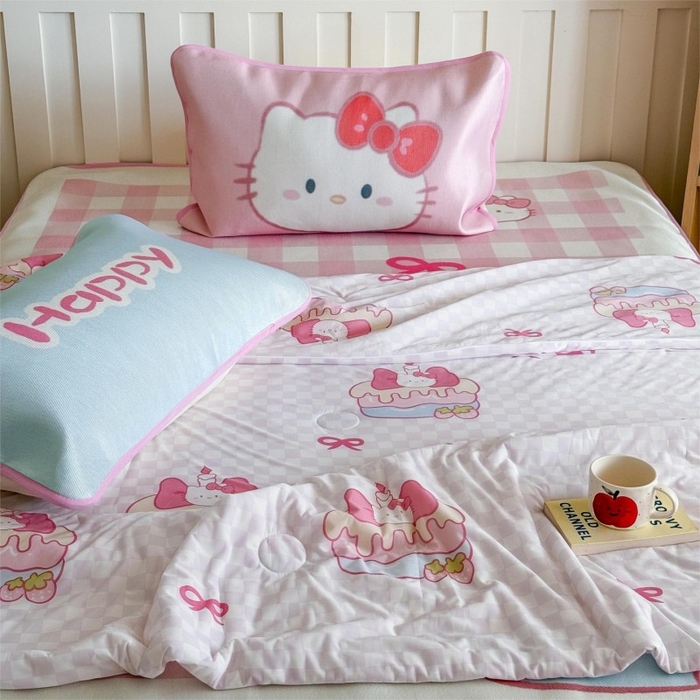 91家纺网 家纺一手货源 找家纺 顾里家纺 2025新款韩系少女凉感冰皮夏被夏凉被空调被 粉格花猫