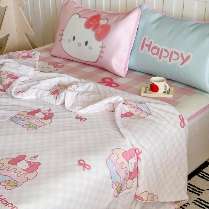 91家纺网 家纺一手货源 找家纺 顾里家纺 2025新款韩系少女凉感冰皮夏被夏凉被空调被 粉格花猫